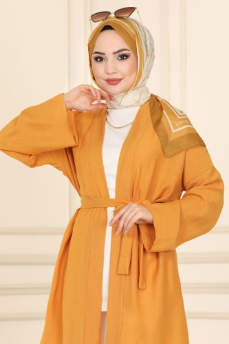 moda selvim Overcoat 1499UKB139 Mustard - Thumbnail