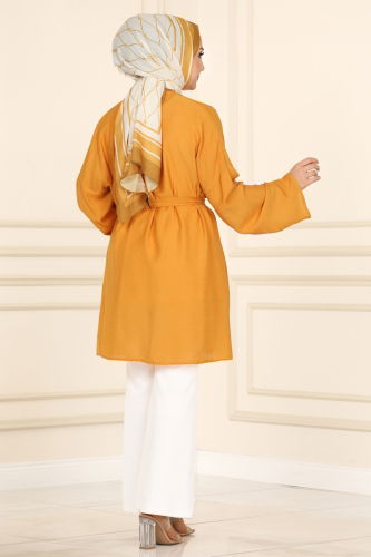 moda selvim Overcoat 1499UKB139 Mustard - Thumbnail