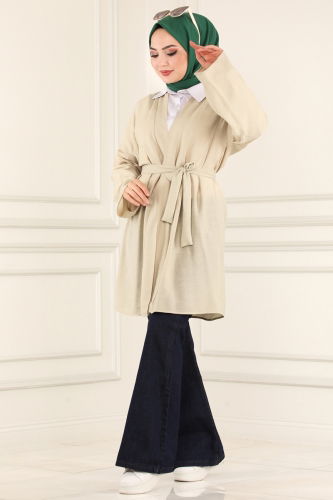 moda selvim Overcoat 1499UKB139 Stone - Thumbnail