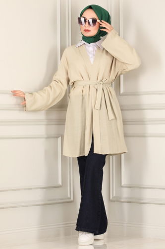 moda selvim Overcoat 1499UKB139 Stone - Thumbnail