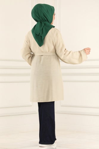 moda selvim Overcoat 1499UKB139 Stone - Thumbnail