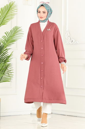 moda selvim Overcoat 160MP806 Rose Dried - Thumbnail