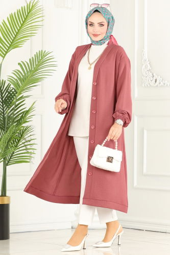 moda selvim Overcoat 160MP806 Rose Dried - Thumbnail