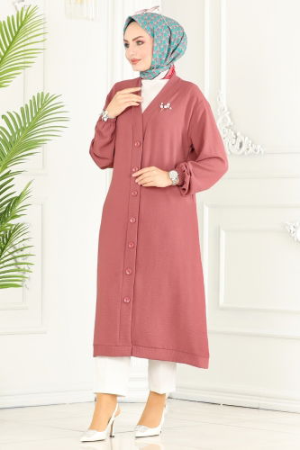 moda selvim Overcoat 160MP806 Rose Dried - Thumbnail