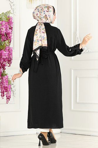 moda selvim Overcoat 162MP806 Black - Thumbnail