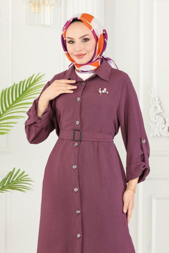 moda selvim Overcoat 162MP806 Dark Lilac - Thumbnail