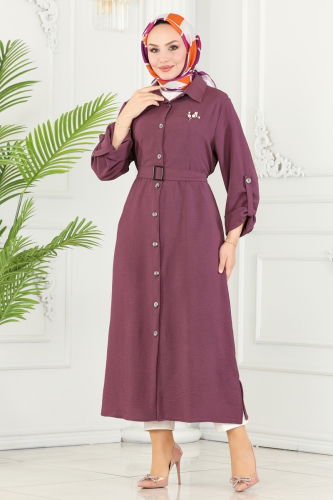 moda selvim Overcoat 162MP806 Dark Lilac - Thumbnail