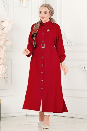 moda selvim Overcoat 162MP806 Red - Thumbnail