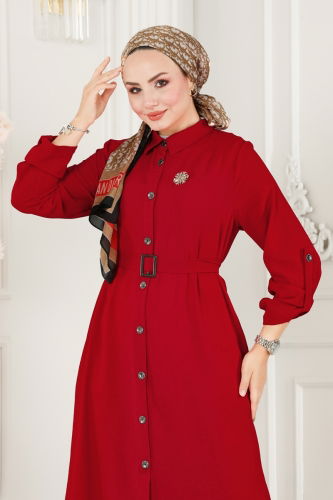 moda selvim Overcoat 162MP806 Red - Thumbnail