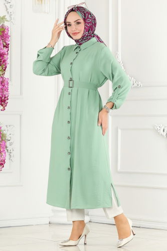 moda selvim Overcoat 162MP806 Water Green - Thumbnail