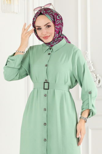 moda selvim Overcoat 162MP806 Water Green - Thumbnail