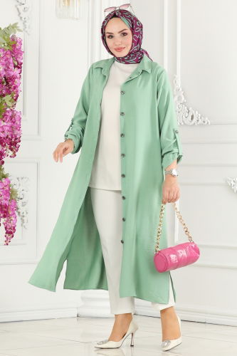 moda selvim Overcoat 162MP806 Water Green - Thumbnail