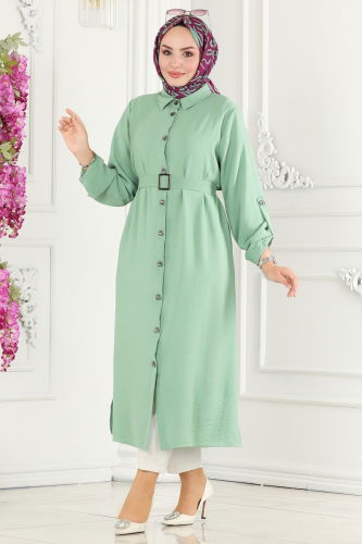 moda selvim Overcoat 162MP806 Water Green - Thumbnail