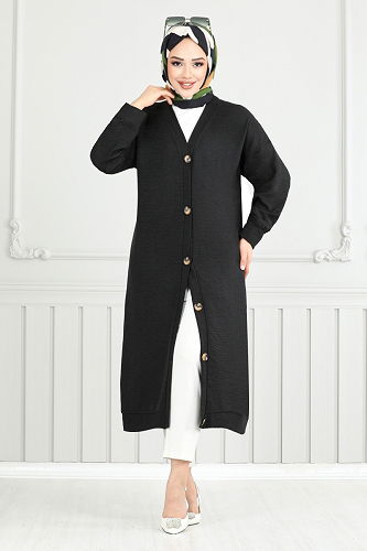 moda selvim Overcoat 1839LNA1042-M Black - Thumbnail