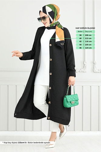 moda selvim Overcoat 1839LNA1042-M Black - Thumbnail