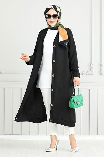 moda selvim Overcoat 1839LNA1042-M Black - Thumbnail