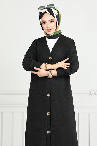 moda selvim Overcoat 1839LNA1042-M Black - Thumbnail