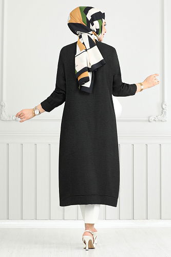 moda selvim Overcoat 1839LNA1042-M Black - Thumbnail