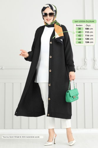 moda selvim Overcoat 1839LVN1041 Black - Thumbnail