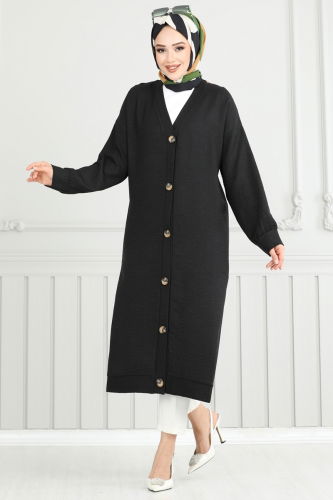 moda selvim Overcoat 1839LVN1041 Black - Thumbnail