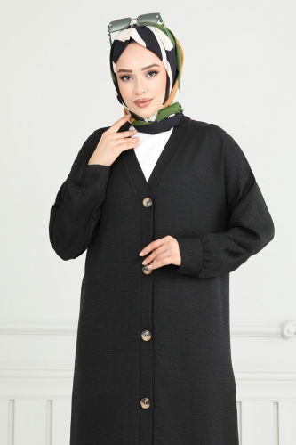 moda selvim Overcoat 1839LVN1041 Black - Thumbnail