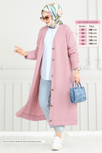 moda selvim Overcoat 1839LVN1041 Light Rose Dried - Thumbnail