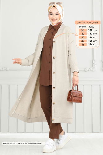 moda selvim Overcoat 1839LVN1041 Stone - Thumbnail