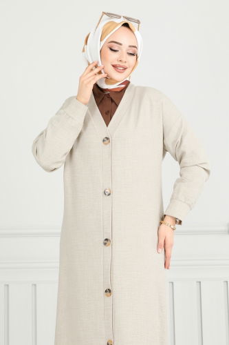 moda selvim Overcoat 1839LVN1041 Stone - Thumbnail