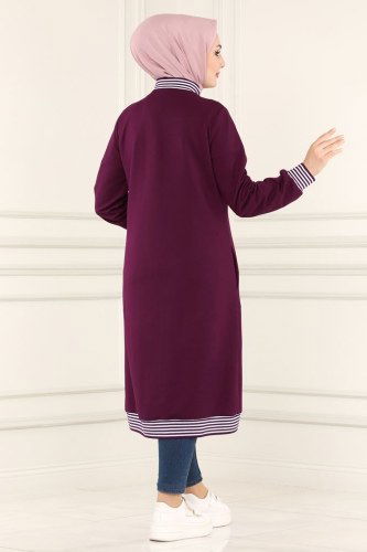 moda selvim Overcoat 1912FON792 Damson - Thumbnail