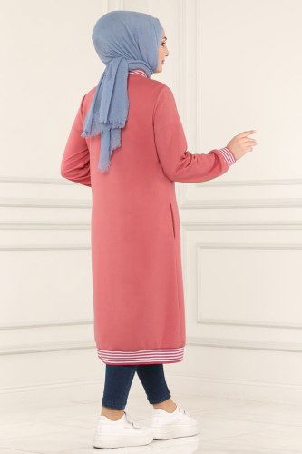 moda selvim Overcoat 1912FON792 Dusty Rose - Thumbnail