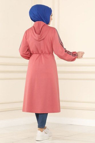 moda selvim Overcoat 1913FON792 Dusty Rose - Thumbnail