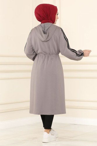 moda selvim Overcoat 1913FON792 Gray - Thumbnail