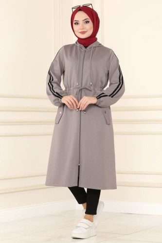 moda selvim Overcoat 1913FON792 Gray - Thumbnail