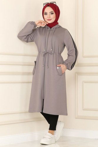 moda selvim Overcoat 1913FON792 Gray - Thumbnail