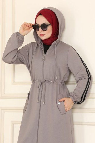 moda selvim Overcoat 1913FON792 Gray - Thumbnail