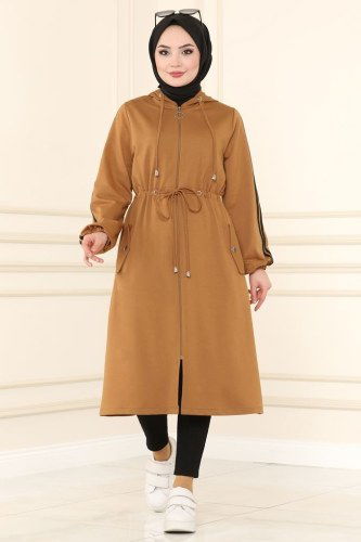 moda selvim Overcoat 1913FON792 Tan - Thumbnail