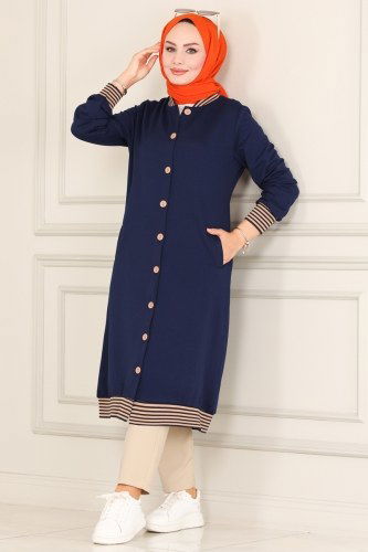 moda selvim Overcoat 1920FON792 Navy Blue - Thumbnail