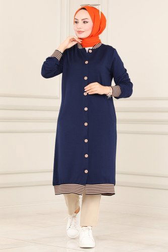moda selvim Overcoat 1920FON792 Navy Blue - Thumbnail