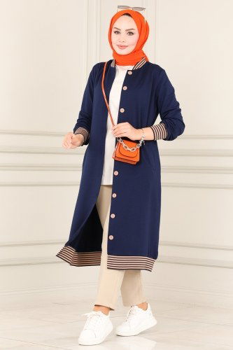 moda selvim Overcoat 1920FON792 Navy Blue - Thumbnail