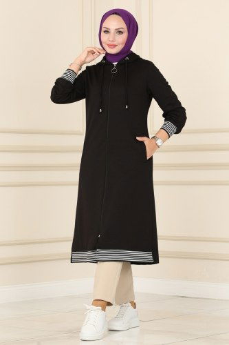 F.O.N. - Overcoat 1921FON792 Black&Ecru