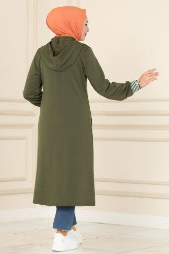 moda selvim Overcoat 1921FON792 Khaki - Thumbnail