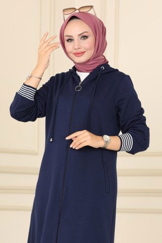 moda selvim Overcoat 1921FON792 Navy Blue - Thumbnail