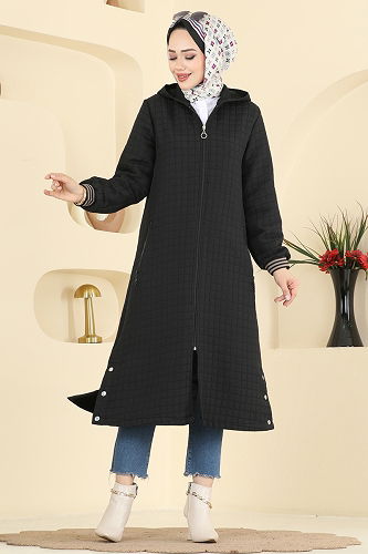 moda selvim Overcoat 1926TRT545 Black - Thumbnail