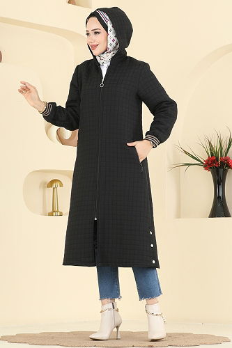 moda selvim Overcoat 1926TRT545 Black - Thumbnail