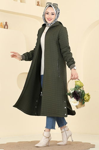 moda selvim Overcoat 1926TRT545 Khaki - Thumbnail