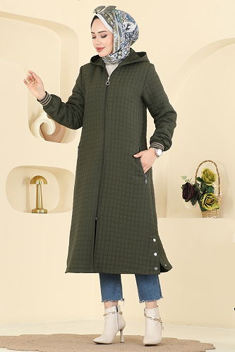 moda selvim Overcoat 1926TRT545 Khaki - Thumbnail
