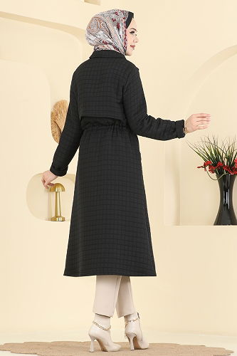 moda selvim Overcoat 1927TRT545 Black - Thumbnail