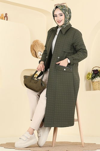 moda selvim Overcoat 1927TRT545 Khaki - Thumbnail