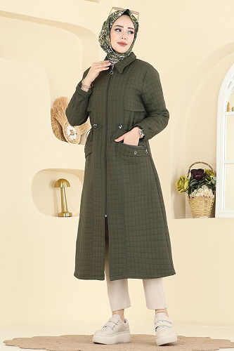 moda selvim Overcoat 1927TRT545 Khaki - Thumbnail