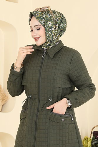 moda selvim Overcoat 1927TRT545 Khaki - Thumbnail
